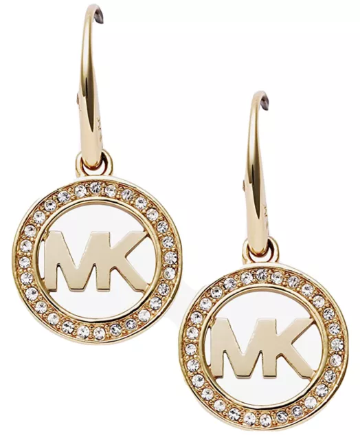Nwt Michael Kors Fulton Gold-Tone Crystal Pave Logo Earrings Mkj4794 Msrp $75.00