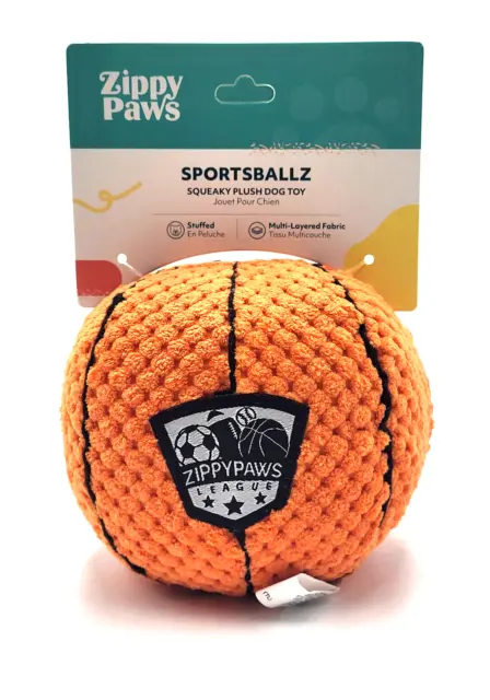 Zippy Paws Sportsballz Basketball Md/Lg Squeaky Plush Toss & Shake Dog Toy