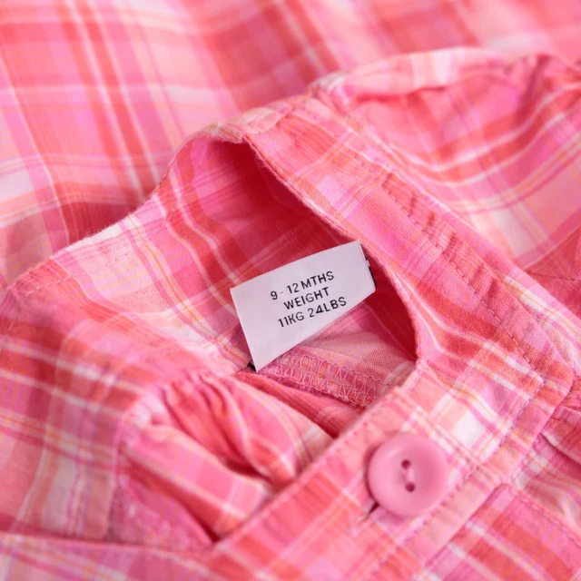 9-12 Month Baby Girl's NEXT Pink Checked Short Sleeved Dress EUC Combine Postage