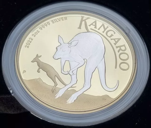 Australien 2 Oz Silber Känguru 2022 Reverse Gilded (vergoldet) nur 3.000 Stück!