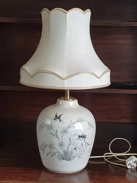 Beautiful Cricket Moth Butterfly Insects Hand Painted Chinese Table Lamp White