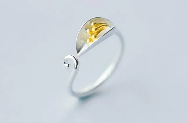 Calla Lily Flower Ring 925 Silver Ring Adjustable Ring