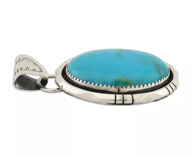 Navajo Pendant 925 Silver Blue Kingman Turquoise Native American Artist C.80's 3