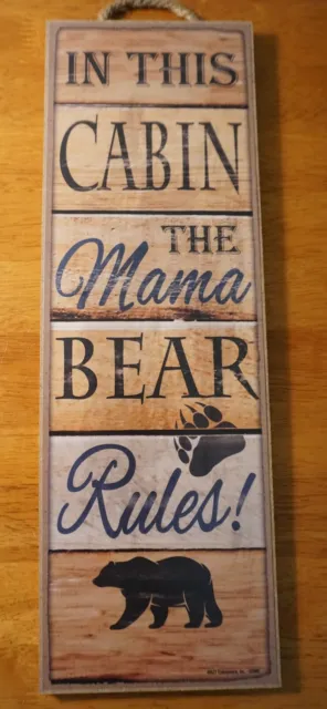 IN THIS CABIN MAMA BEAR RULES Rustic Lodge Sign Camping Wood Plank Home Decor