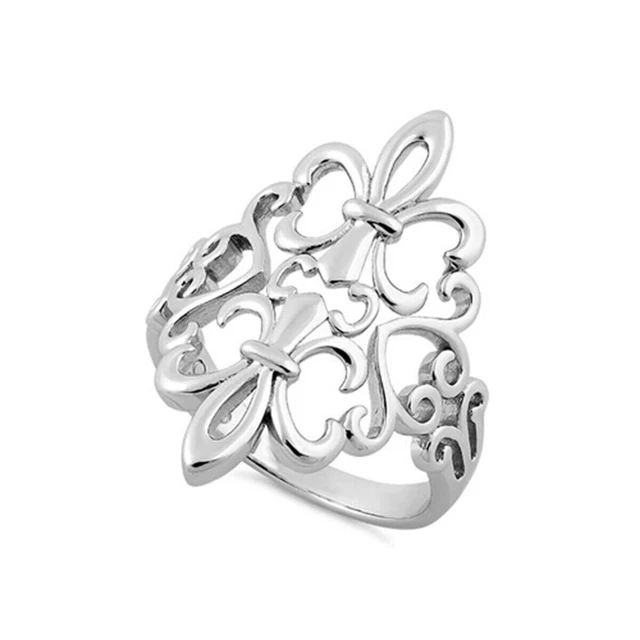 Bague Fantaisie Motif Fleur Et Coeur En Argent Tibétain Plaqué - Sertie De Cristaux, Taille Variable