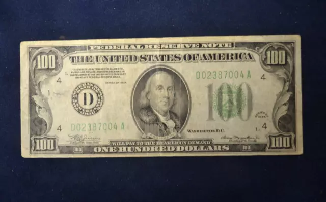 1934-L $100 Cleveland Federal Reserve Note Fr. 2152-D Dark Green Seal
