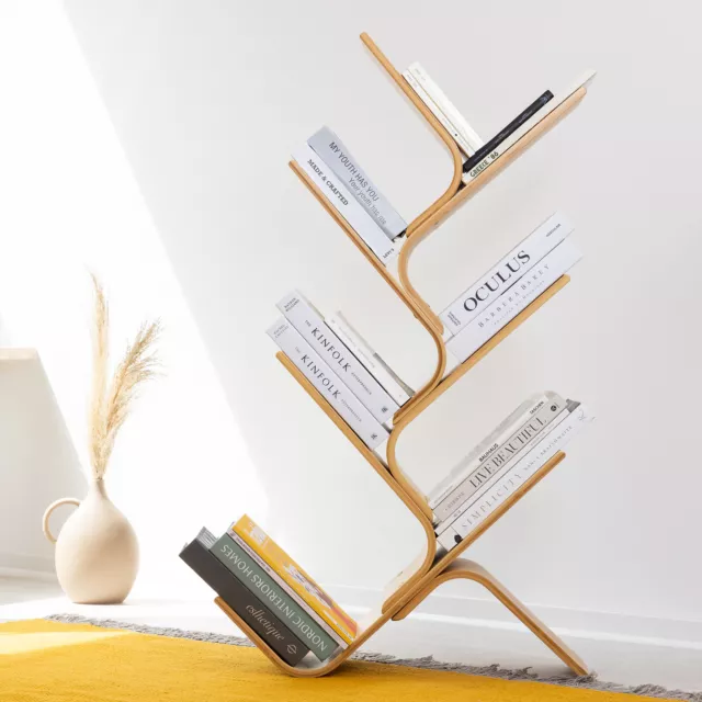 Librería en forma de árbol estantería de bambú con 6x estante para libros CD 2