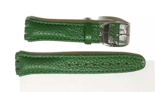 Replacement 17mm Leather Watch Strap in Green for Swatch Metal Buckle