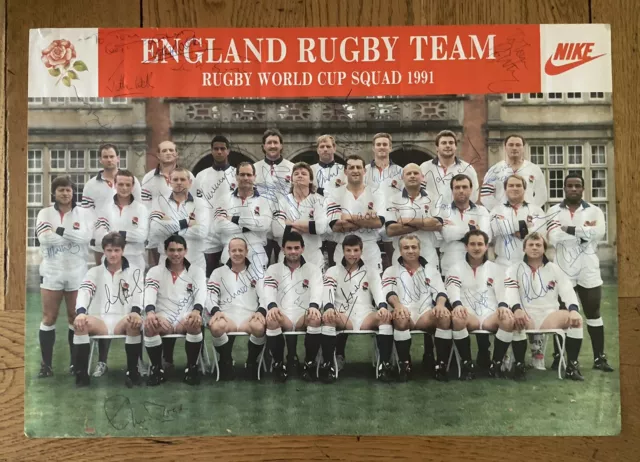 Fully Signed A3 Poster -  England Rugby World Cup 1991 Squad - UNIQUE