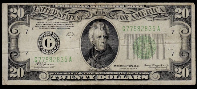 1934A Chicago $20 Federal Reserve Note VF