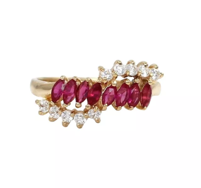 Solider 14K Gelbgold Rot Rubin klar CZ Crossover Ring Größe 9
