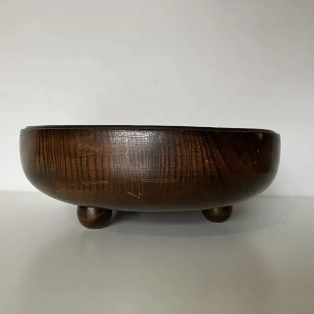 Antique Oak Wood 3 Footed Fruit Bowl Vintage Wooden Carved 20s 30s