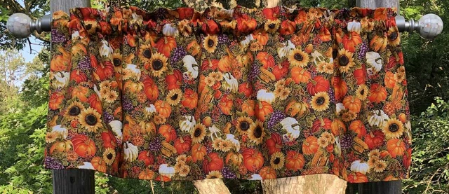 Autumn Harvest Valance Fall Pumpkin Sunflower Gourds Apple Kitchen Curtain