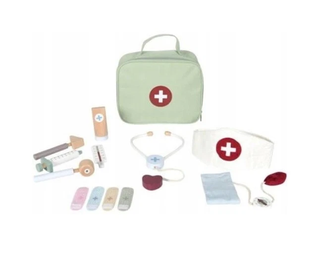 Kids Doctor Toy Wood Tool Patch Bag Set Children Medical Nurse Play Pretend Game