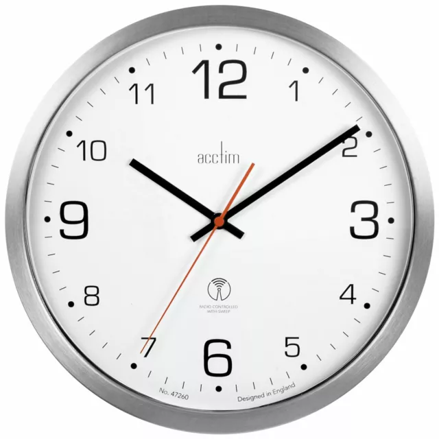 Acctim Atomik Titanium White Radio Controlled Silent Energy Efficient Wall Clock