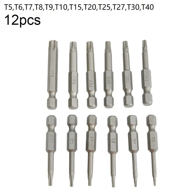 12- per set 1/4"" 50 mm lungo T5-T40 punte cacciavite elettrico torx