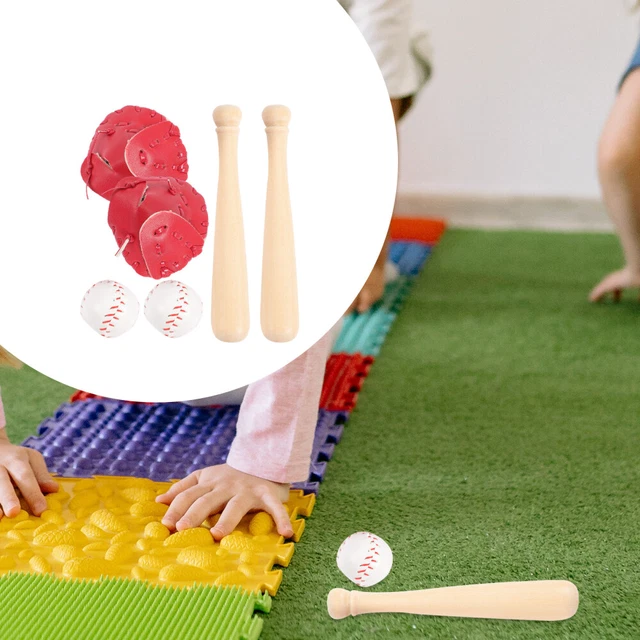 2 Juegos De Cuero Manualidades Para Niños Bates De Béisbol Miniatura Y Guante Rojo