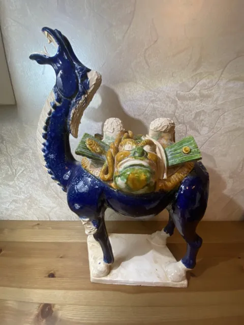 Chinese Antique Sancai Majolica Blue Glaze Camel Figurine