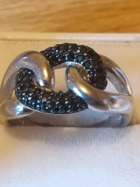 Ring, 925 Silber, schwarze Zirkonia,  Größe 21