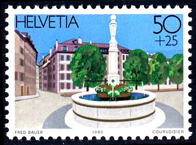 1428 postfrisch MNH Schweiz Jahrgang 1990 aus Block 26 Brunnen Fontaine Technik