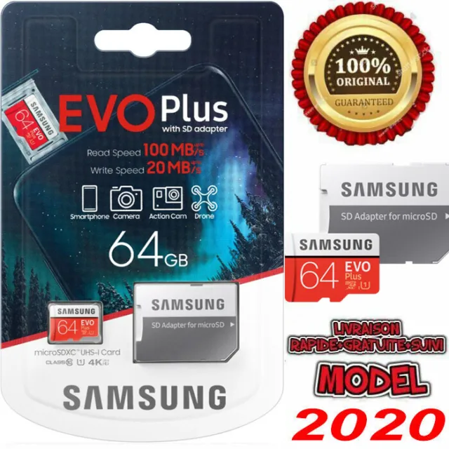 Samsug Evo Plus Carte Mémoire Micro sd 64 Go SDXC/SDHC + Adaptateur Authentique 3