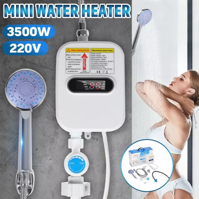 Mini Scaldabagno Elettrico Istantaneo 3500W Con Soffione Doccia Acqua Calda cir