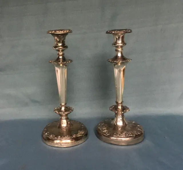 Pair Antique Candlesticks Silver Plated Ornate 12" Candle Holders - Nice!!