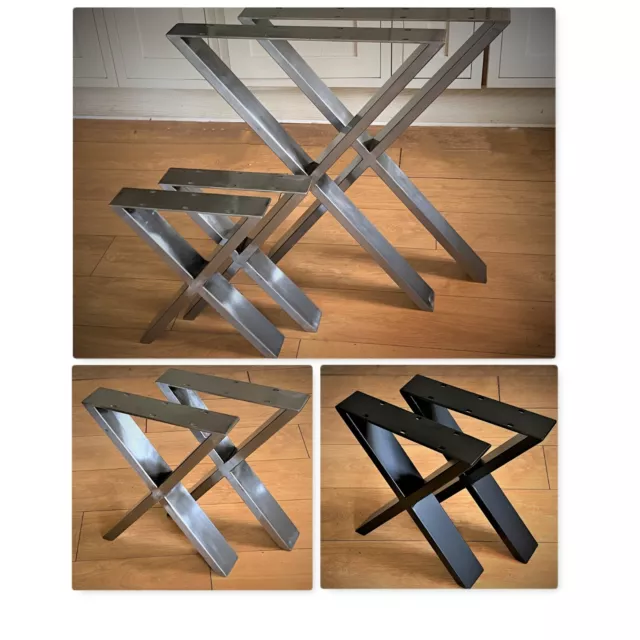 2 X Metal/Steel/Black table legs bench legs cross/A-Frame/Square Industrial UK 2