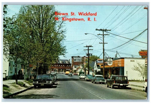 North Kingstown Rhode Island RI Postcard Brown Street Wickford Scene c1960s Cars