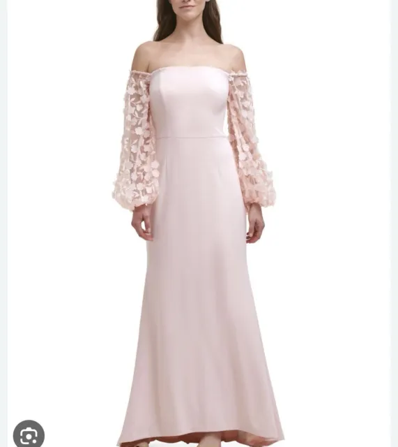 New Eliza J Off the Shoulder 3D Floral Sleeve Scuba Crepe Dress Size 12