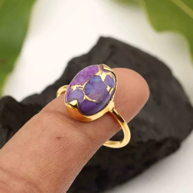 Fantastic Design Purple Copper Turquoise Ring-925 Sterling Silver-Gift For Her
