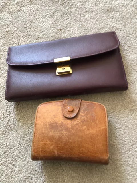 Vintage Ladies Tan Leather Purse And Burgundy Jewellery Wallet With Key