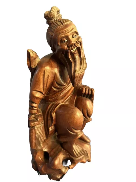 Antique Vintage Chinese Wood Hand Carved Fisherman Old Man Statue Sculpture