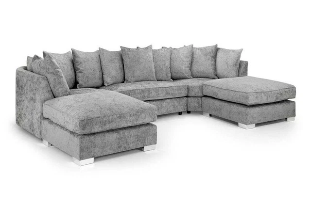 Darnall Bishop U-Shape Corner Sofa Truffle & Platinum Chenille Large Size Couch