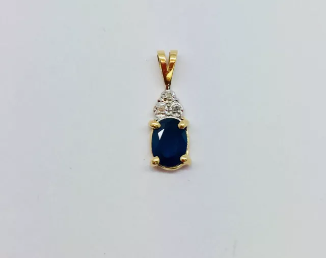 14k Solid Gold Genuine Sapphire & Diamond Pendant