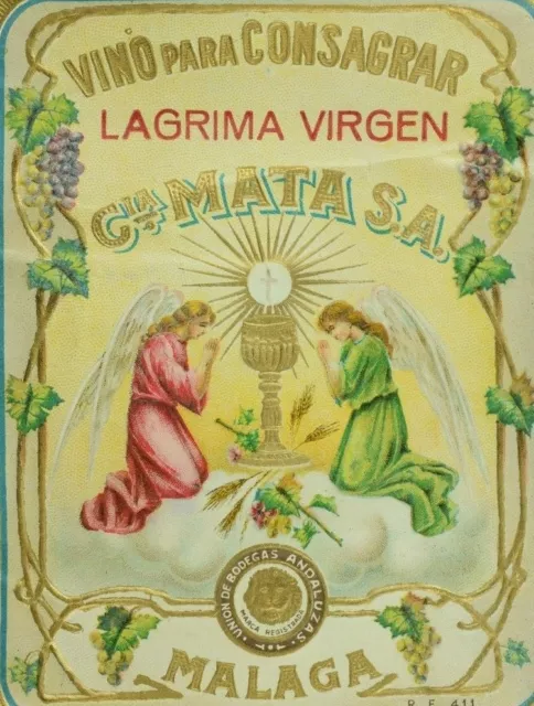 1920's-30's Vintage Wine Lagrima Virgen Cia Mata S.A. Label Original B6