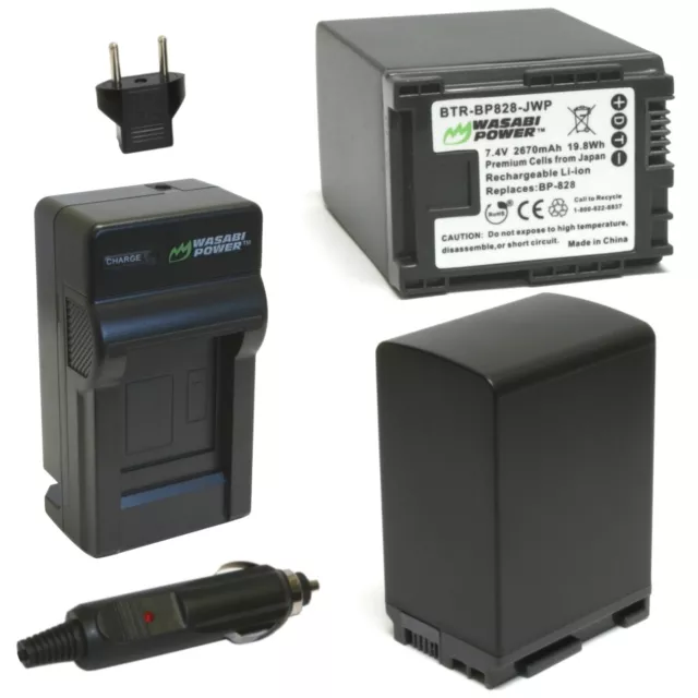 Wasabi Power Battery (2-Pack) and Charger for Canon BP-828