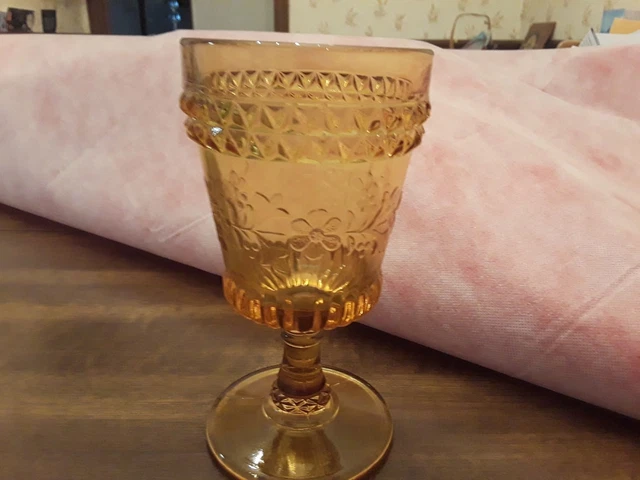 EAPG 3 mold Amber Adam Wildflower Pattern water glass goblet