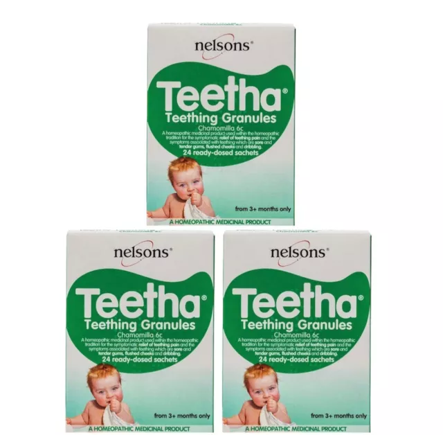 3x Nelsons Baby Teetha Teething Granules 24 Ready-Dosed Sachets  Homeopathic 3M+