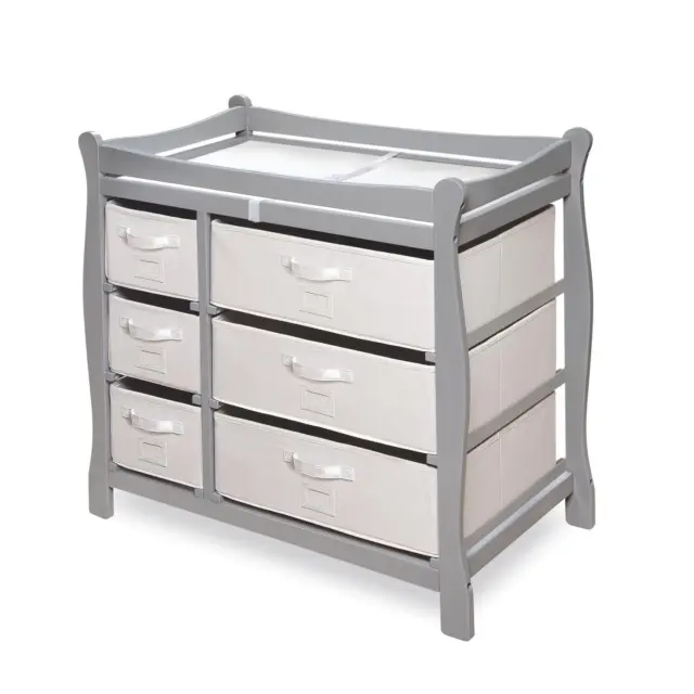Badger Basket Sleigh Style Changing Table With Six Baskets Gray