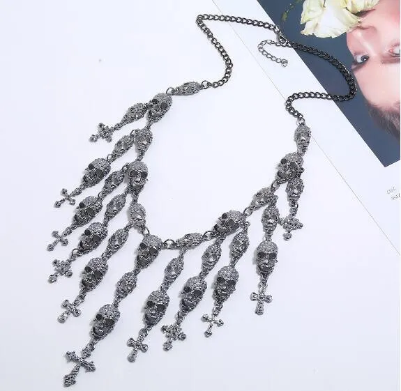 Betsey Johnson Jewelry Fashion Pendant Skull Cross tassel Charm Chain necklace