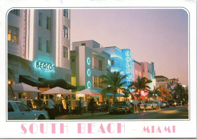 South Beach, Miami Florida at dusk - Chrome 4x6 Postcard - Art Deco District