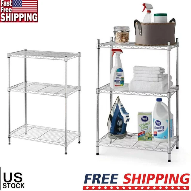 3 TIER CHROME Wire Shelf Unit Rack Storage Shelving Unit Organizer