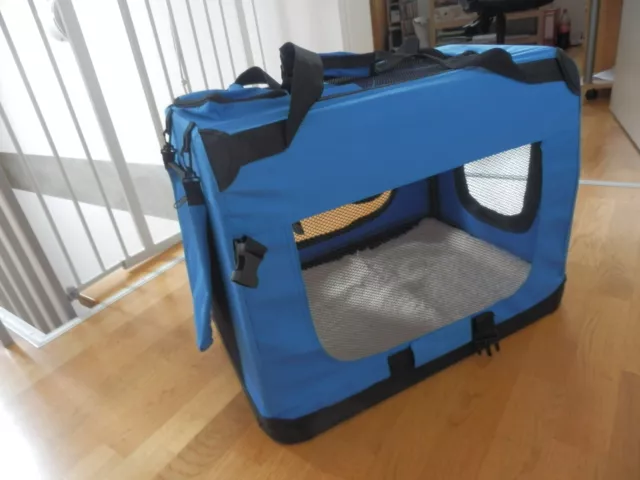Caja de transporte para perros Lionto bolsa para perro caja plegable M 60x42x44 cm azul, excelente estado