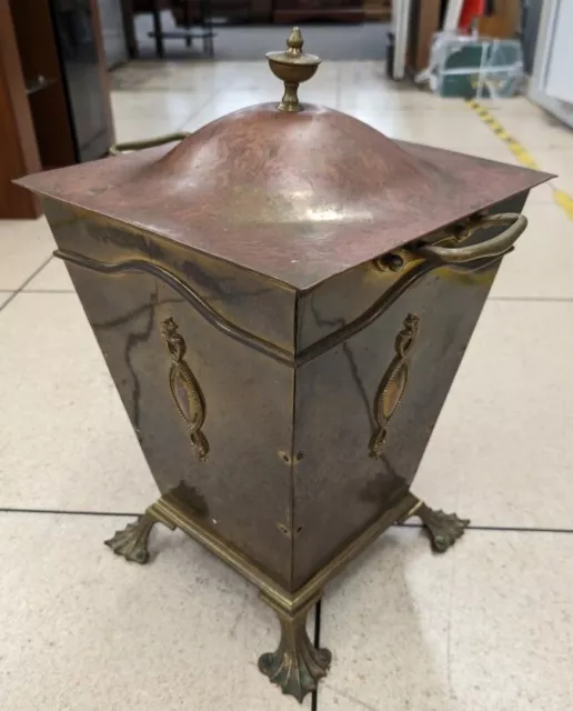 An Antique Square Brass Lidded Coal Bucket By W Tonk & Sons C. 1890 - CS W60