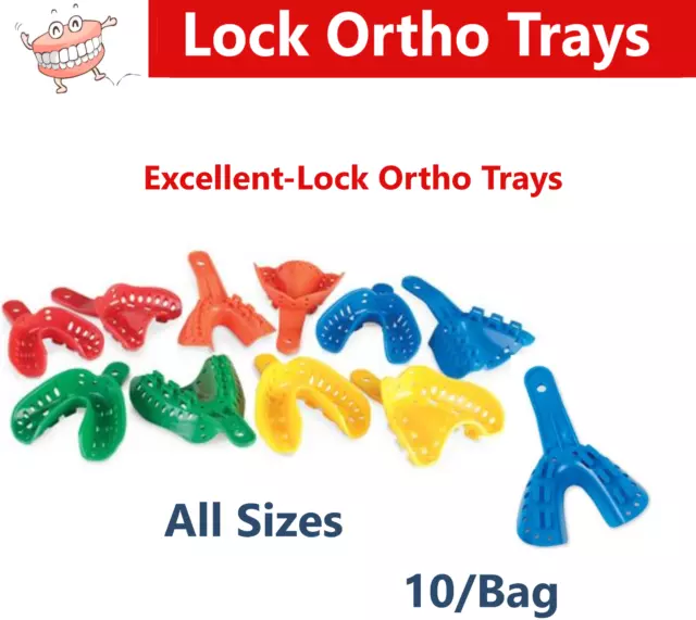 Dental Alginate Lock Ortho Impression Trays Pediatric/Adult,  Upper/Lower, 10/Bg