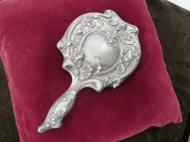 miroir de dame art nouveau,étain,H 24cm,poids 450g