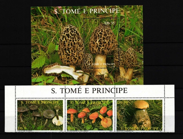 Sao Tome e Principe 1013-1015 und Block 173 postfrisch Pilze #GY964