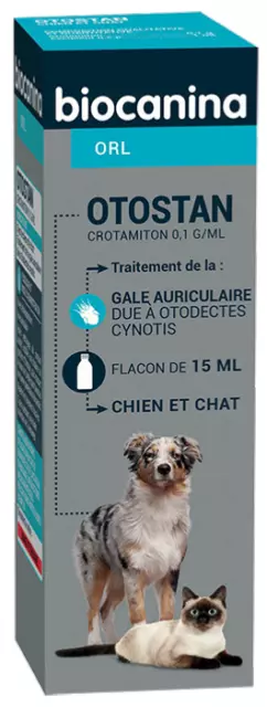 Biocanina Otostan Traitement Contre La Gale Auriculaire Chien & Chat 15Ml