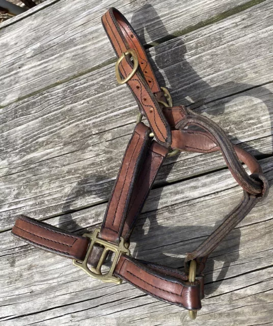 Used Hamilton yearling size brown leather  halter w/brass hardware US made